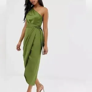 Ted Baker Gabie One-Shoulder Draped Dress-in a beautiful olive green color